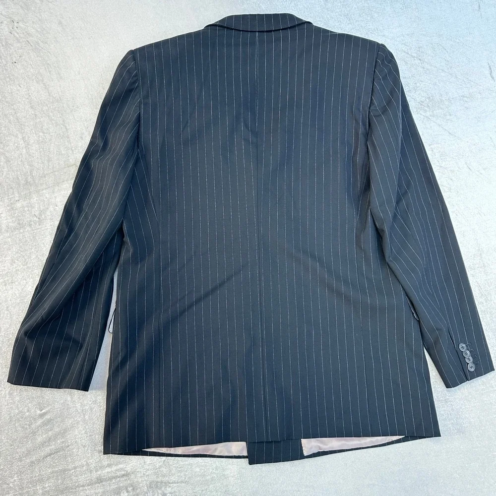 Gucci Men's Pinstripe Double Breasted Suit Black Wool Blend Jacket Pants 52R